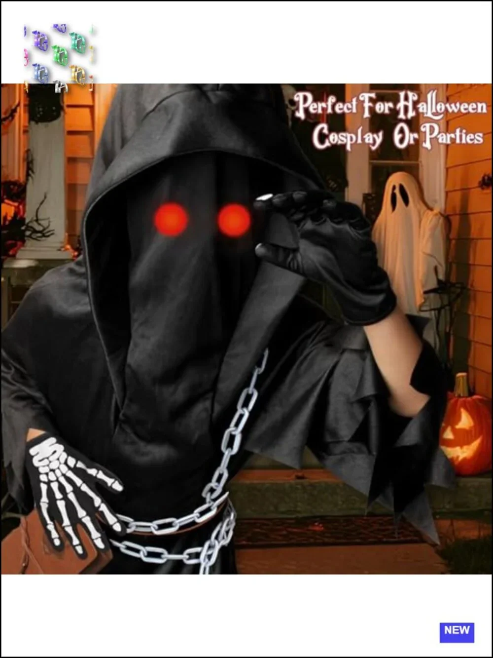 Kids Grim Reaper Costume 7 Piece Set Scary Halloween Boys Cosplay